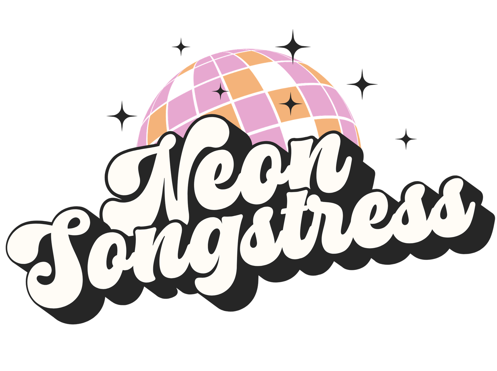 Neon Songstress logo with pink and orange disco ball